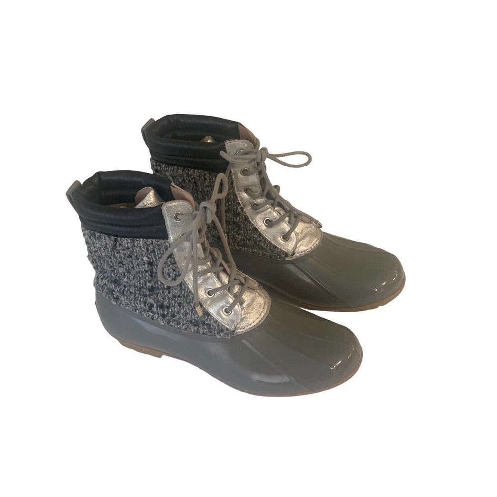 Sam Edelman Caldwell Waterproof Rain Snow Duck Silver Gray Boots Size 9